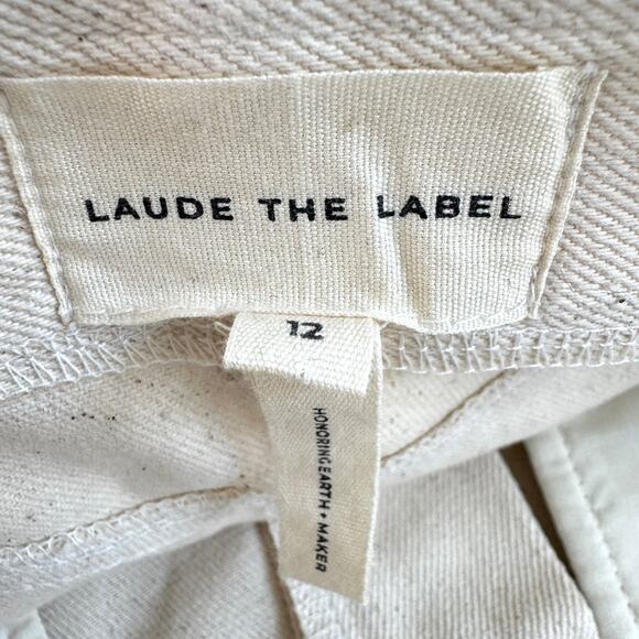 Laude The Label Womens High Rise Denim Shorts Sz 12 100% Cotton Sustainable Ecru - Picture 3 of 7